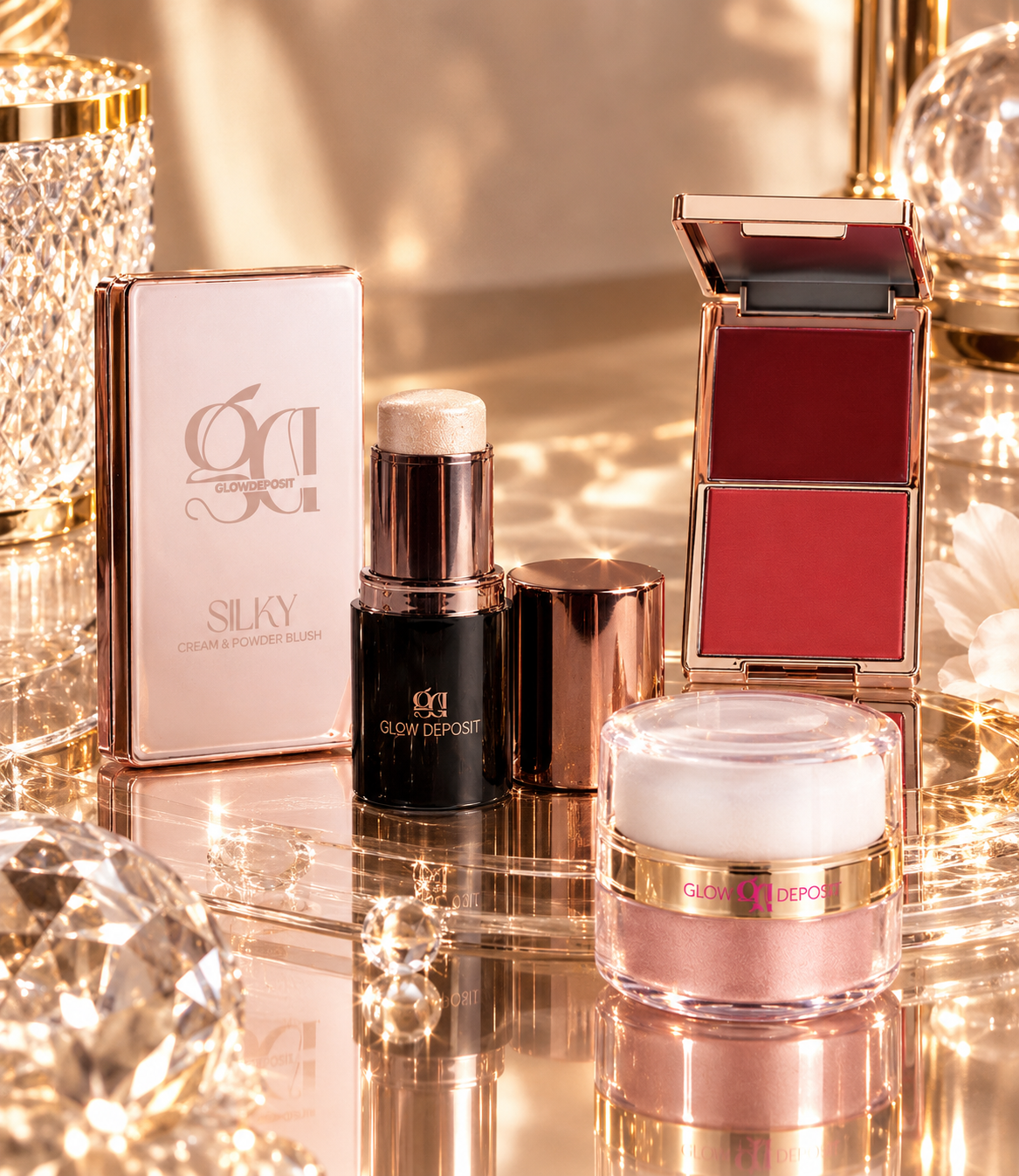 The Full Face Glow Experience - Glow O'clock Dust + Dewy Stick + Silky Blush